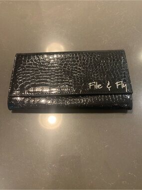 File & Fly Black Croc-Embossed Women's Wallet